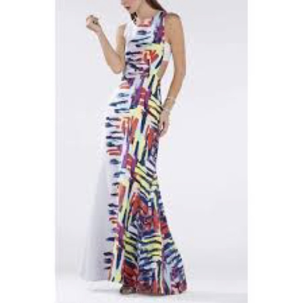 BCBGMaxAzria Blue and Red Sheath Maxi Dress